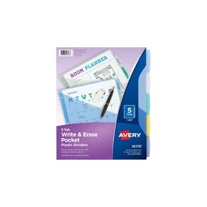 Avery Write & Erase Durable Plastic Dividers w/Pockets, 5-tab, Multicolor