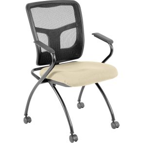 Lorell Ergomesh Nesting Chairs with Arms, Buff - 2/Carton