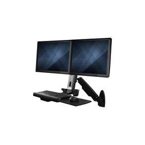 StarTech.com Wall Mount Workstation, Full Motion Standing Desk with Ergonomic Height Adjustable Dual VESA Monitor & Keyboard Tray Arm