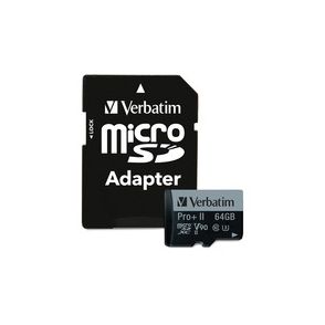 Verbatim 64GB Pro II Plus 1900X microSDXC Memory Card with Adapter, UHS-II V90 U3 Class 10