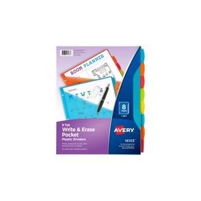 Avery Write & Erase 8-Tab Plastic Dividers, Pockets, Brights (16103)