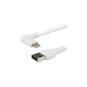 StarTech.com 1m USB A to Lightning Cable iPhone iPad Durable Right Angled 90 Degree White Charger Cord w/Aramid Fiber Apple MFI Certified