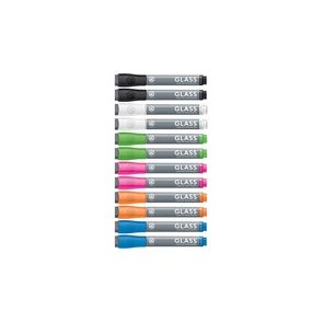 U Brands Liquid Glass Board Dry Erase Markers with Erasers, Low Odor, Bullet Tip, Assorted Colors, 12-Count - 2913U00-12