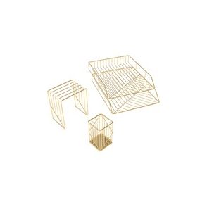 U Brands Metal Desk Organization Kit, Vena Collection, Cup, Sort and 2 Trays Included, Gold (3940U00-01)