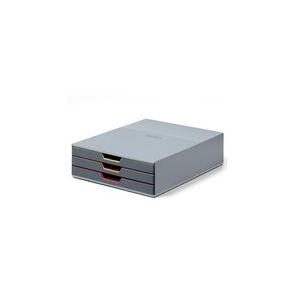 DURABLE VARICOLOR 3 Drawer Desktop Storage Box, Gray/Multicolor