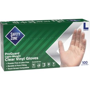 Safety Zone Powder Free Clear Vinyl Gloves, Large - 1000/CT