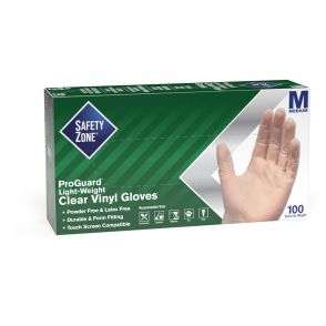 Safety Zone Powder Free Clear Vinyl Gloves, Medium - 1000/CT