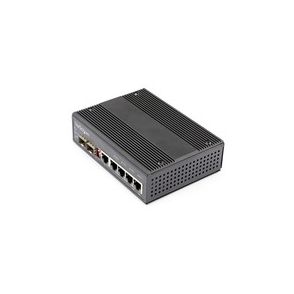 StarTech.com Industrial 6 Port Gigabit Ethernet Switch w/4 PoE RJ45 +2 SFP Slots 30W 802.3at PoE+ 12-48VDC 10/100/1000 Mbps -40C to 75C