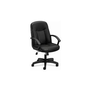 HON High-Back Executive Chair | Center-Tilt | Fixed Arms | Black SofThread Leather