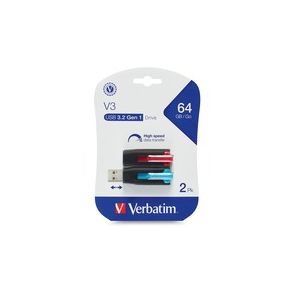 64GB Store 'n' Go V3 USB 3.2 Gen 1 Flash Drive - 2pk - Red, Blue