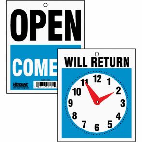 Headline Signs OPEN/WILL RETURN Time Sign
