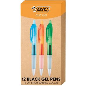 BIC Intensity Clic Black Gel Pens, Medium Point (0.7mm) - 12/Pack