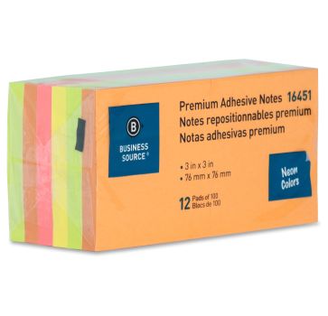 Business Source Repositionable Neon Notes