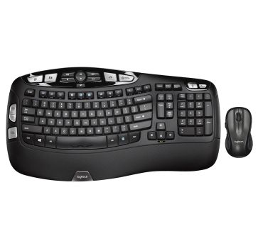 Logitech MK550 Wireless Wave Keyboard and Mouse Combo, Ergonomic Wave Design, Black