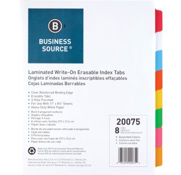 Business Source Laminated Write-On Tab Indexes