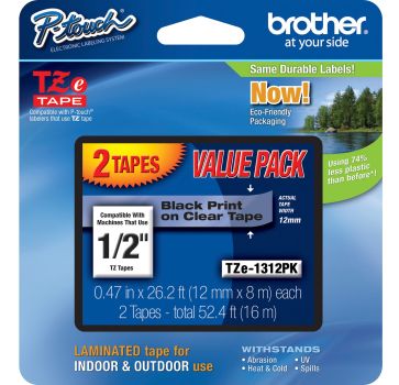 Brother 1/2" Black/Clear Laminated TZe Tape Value Pack