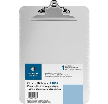 Business Source Spring Clip Plastic Clipboard