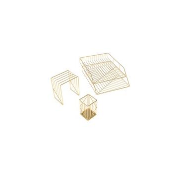 U Brands Metal Desk Organization Kit, Vena Collection, Cup, Sort and 2 Trays Included, Gold (3940U00-01)